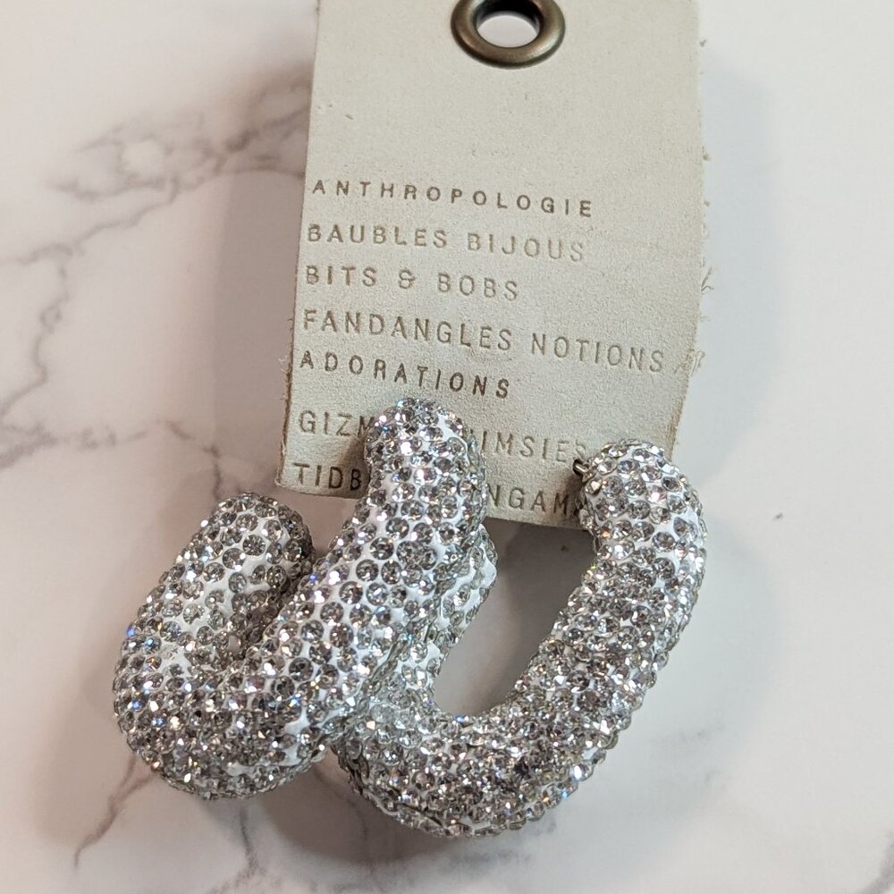 Anthropologie Oblong Pavé Hoop Earrings